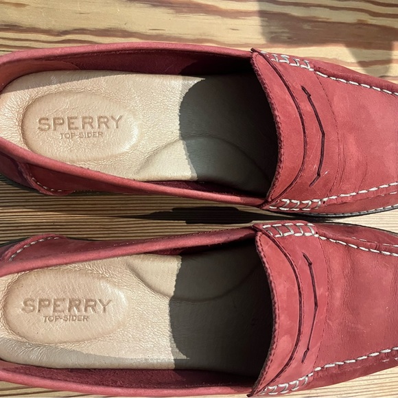 Sperry Brick Red Leather Slip-Ons - Picture 3 of 12